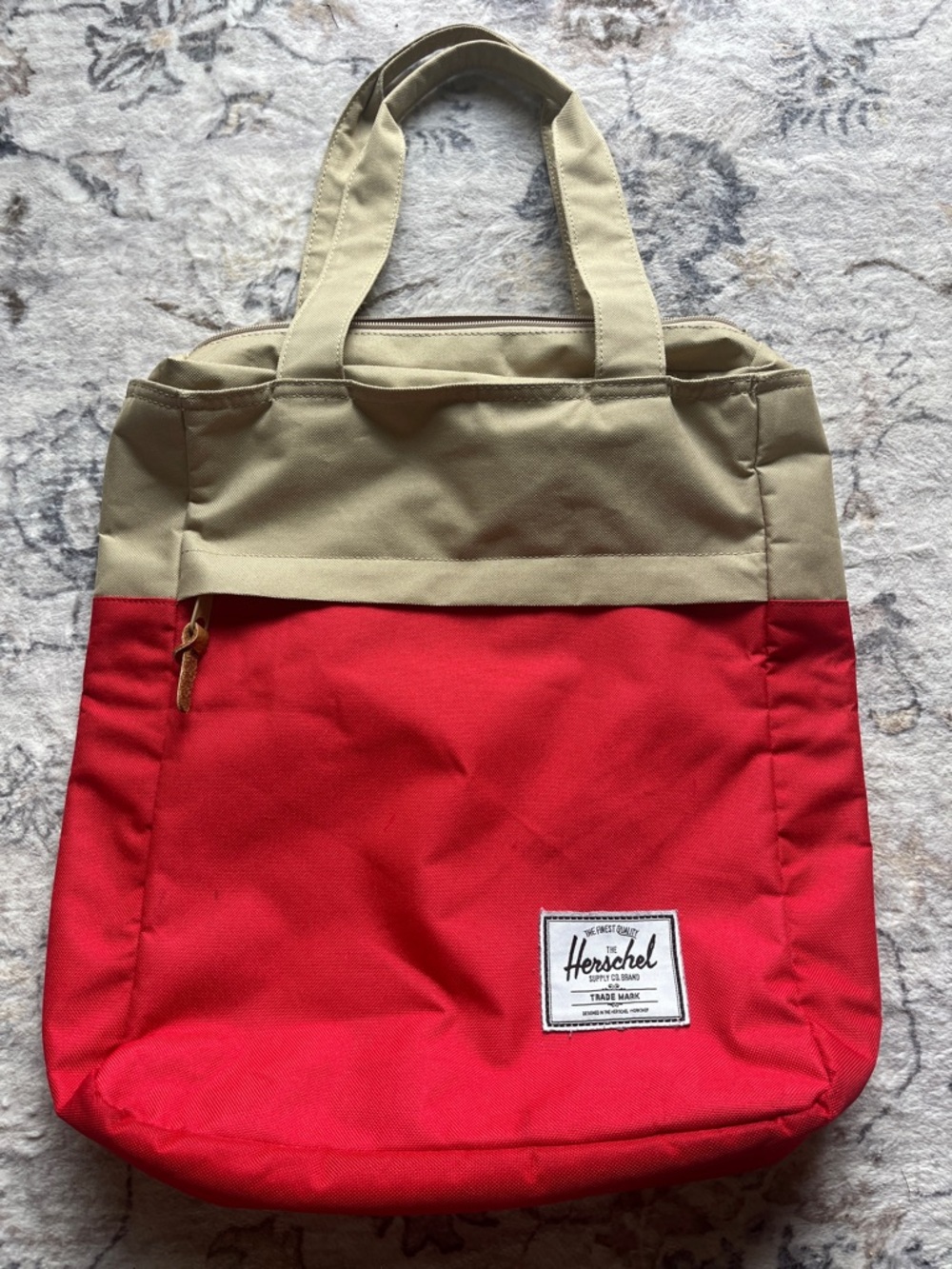 Herschel Two-Tone Red and Tan Tote Bag